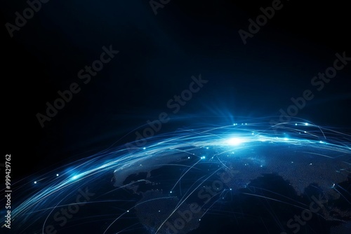 Digital network lines connecting worldwide on a black background