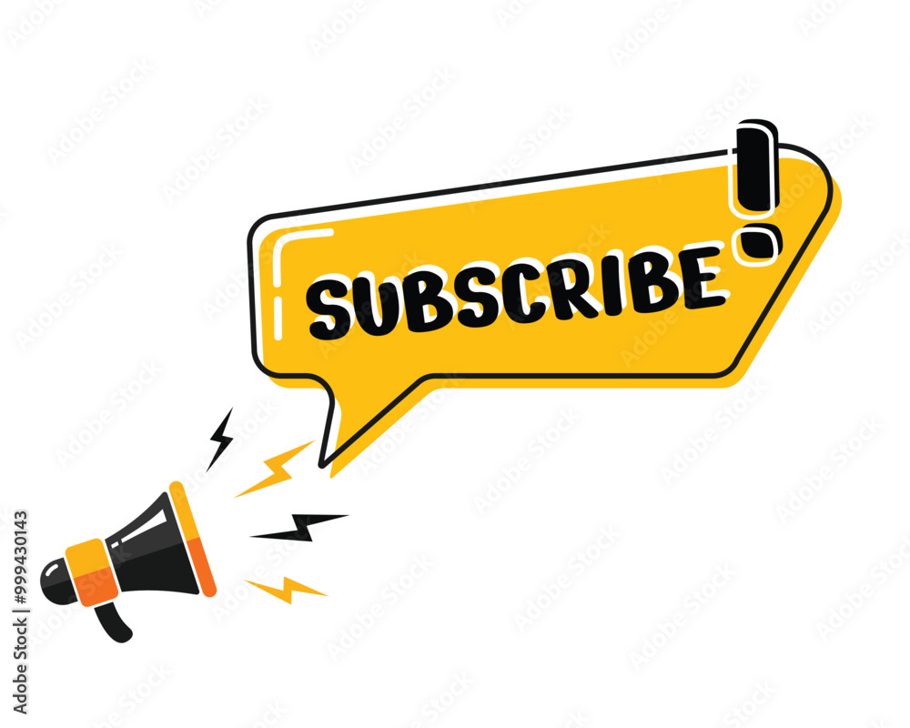 Megaphone with Subscribe speech bubble, yellow style, editable vector eps 10 Megaphone with Subscribe speech bubble, yellow style, editable vector eps 10
