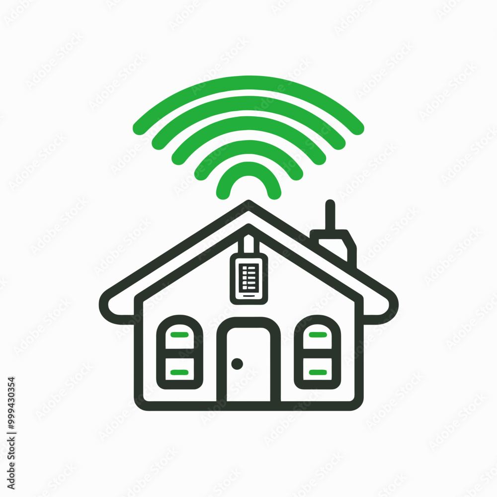 Illustration of a house icon with wireless signals, symbolizing the concept of a smart home and home automation technology. Illustration of a house icon with wireless signals, symbolizing the concept of a smart home and home automation technology.