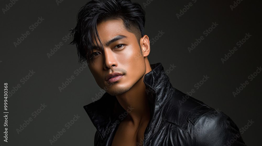 Handsome Asian Man in Leather Jacket Handsome Asian Man in Leather Jacket