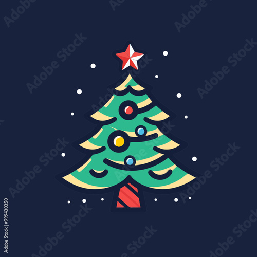 Illustration of a colorful Christmas tree decorated with ornaments and lights, symbolizing the festive spirit of the holiday season.