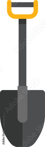 Simple vector illustration of a shovel standing upright, featuring a yellow handle and a black blade