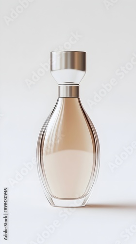 Minimalist Luxury Perfume Bottle in Sleek Metallic Design with White Background