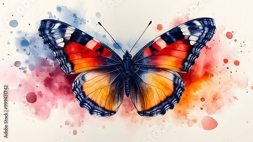 A Colorful Butterfly with Watercolor Splashes in the Background
