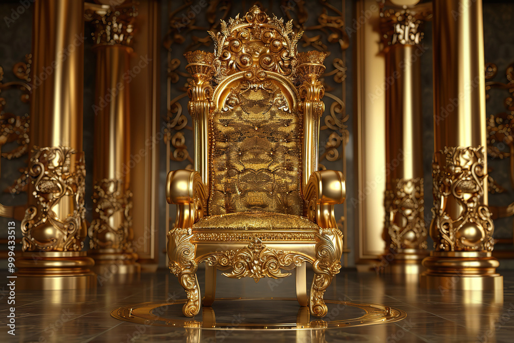 Fantastically beautiful throne of power of king or queen in throne room for coronation Fantastically beautiful throne of power of king or queen in throne room for coronation