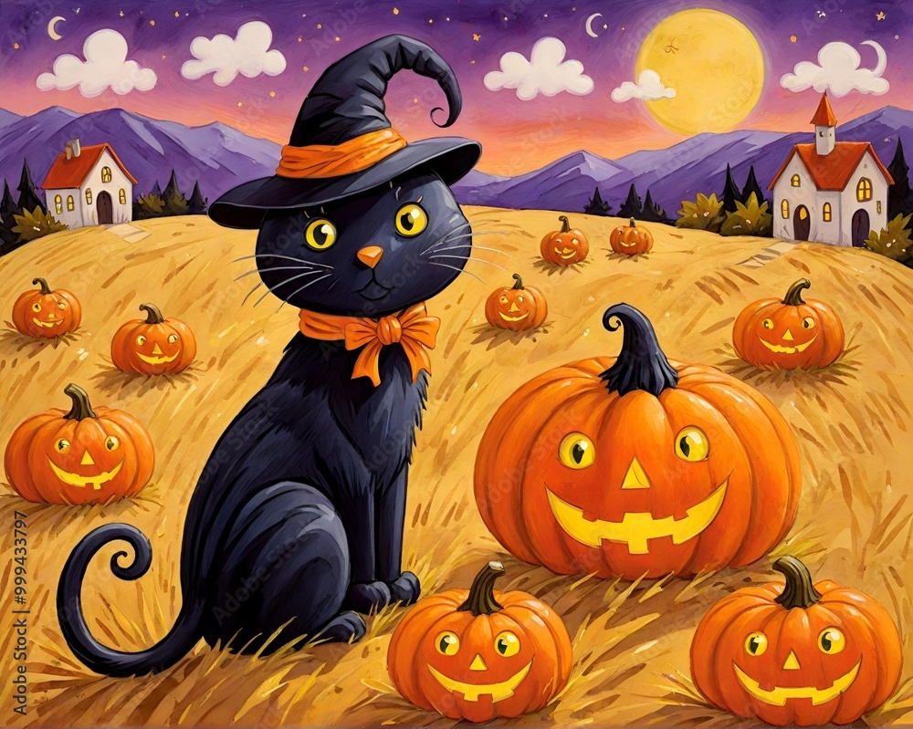 Black cat and Halloween pumpkin. Black cat and Halloween pumpkin.