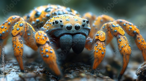 Close Up of a Colorful Spider with Blue Eyes