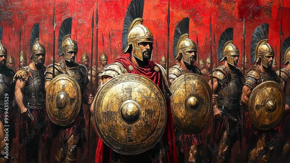 A painting depicting a Roman legion in full battle armor