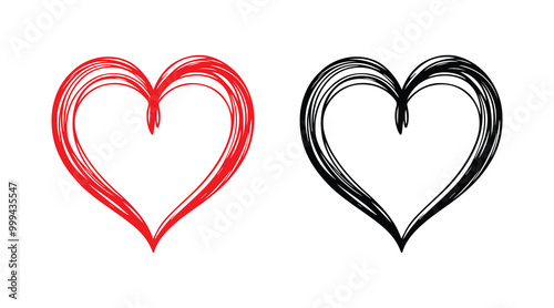  Red and black heart vector icons. Vector hearts for valentine day. Sign or symbol of heart.