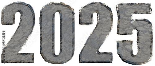 Symbols of new year with numbers 2025 on PNG file