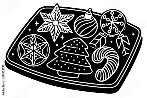 Festive Christmas Cookies on Baking Sheet Illustration