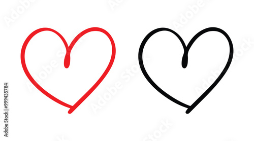  Red and black heart vector icons. Vector hearts for valentine day. Sign or symbol of heart.