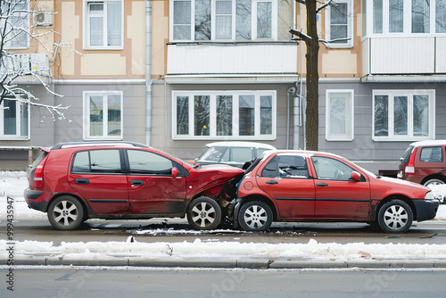 Collision of two vehicles involved in major accident on road with major damage