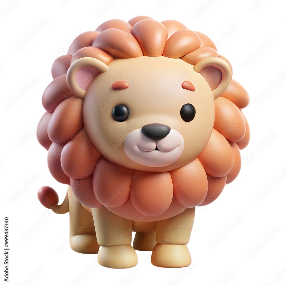 Obraz premium Cute cartoon lion toy character with fluffy mane and friendly expression 
