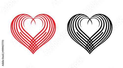  Red and black heart vector icons. Vector hearts for valentine day. Sign or symbol of heart.