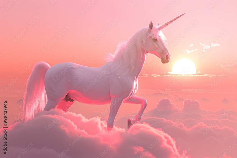 Fantastically beautiful mythological pink unicorn with long horn Fantastically beautiful mythological pink unicorn with long horn