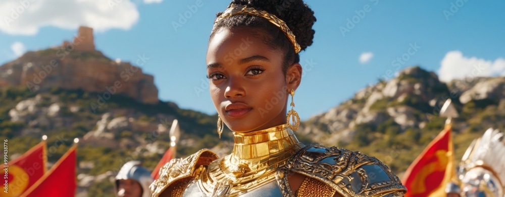 Obraz premium Warrior Woman in Vibrant Historical Setting