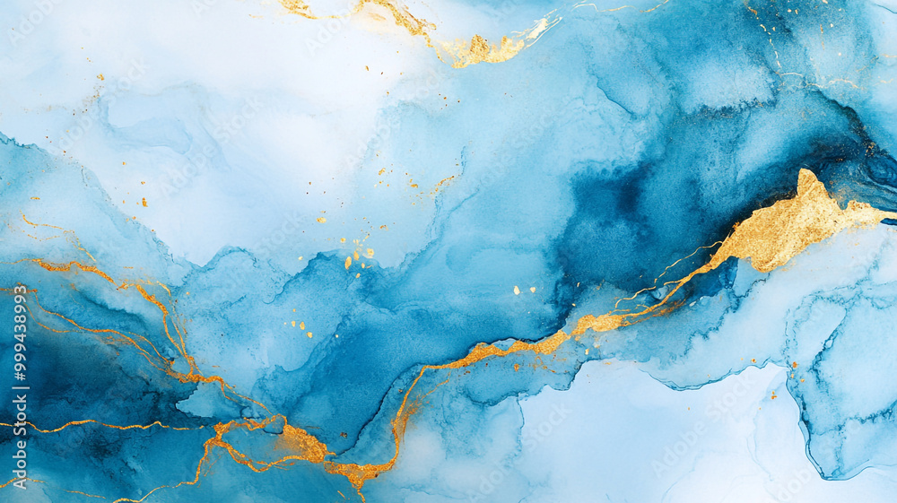 A stunning abstract painting in vibrant blue and gold, featuring flowing patterns and textures A stunning abstract painting in vibrant blue and gold, featuring flowing patterns and textures