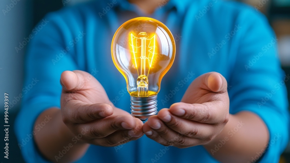 Hands Holding a Bright Light Bulb with Energy Glow Hands Holding a Bright Light Bulb with Energy Glow