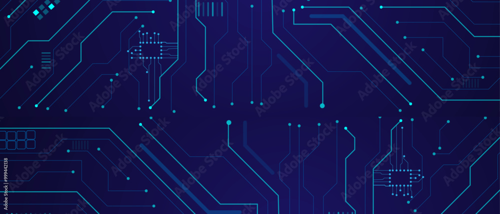 Vector technology background. A circuit board or computer motherboard in light blue. Vector technology background. A circuit board or computer motherboard in light blue.