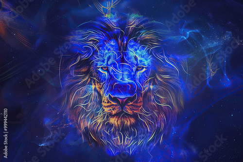 Astrological composition with concept of Leo zodiac sign symbol