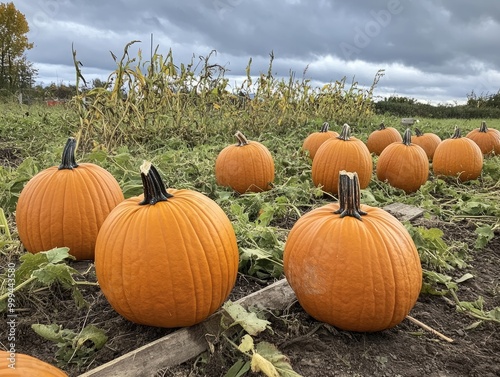 Pumpkins in a pick your own pumpkin patch photo