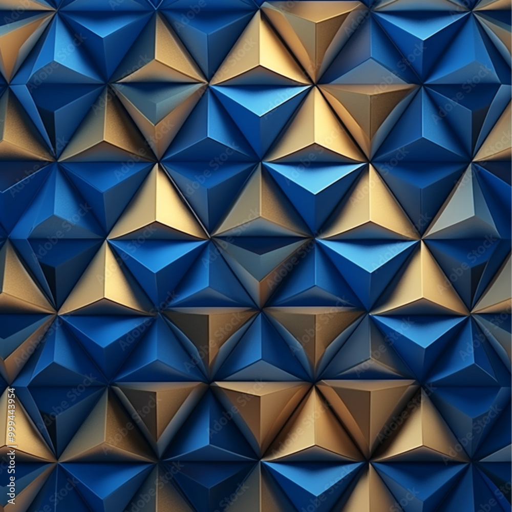 Metallic gold triangles arranged in a geometric pattern on a royal blue gradient background, fading from light to dark blue. Metallic gold triangles arranged in a geometric pattern on a royal blue gradient background, fading from light to dark blue.