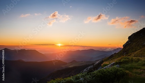 Copy space text, sunset over the mountains, mountains landscape at sunset or sunrise