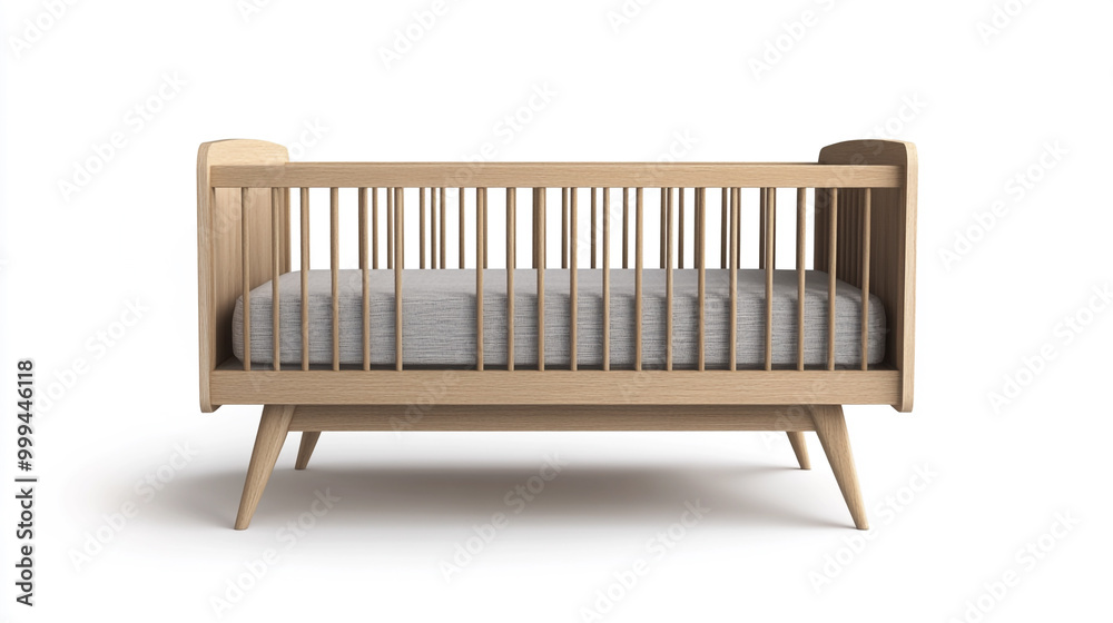Modern wooden crib with a minimalistic design suitable for a nursery at home Modern wooden crib with a minimalistic design suitable for a nursery at home