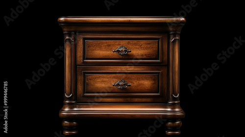 Elegant wooden bedside table with two drawers on a black background photo