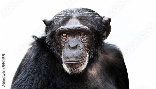 Pan Troglodytes or Chimpanzee is a species of great ape native to the forests and savannas of tropical Africa, closeup photo