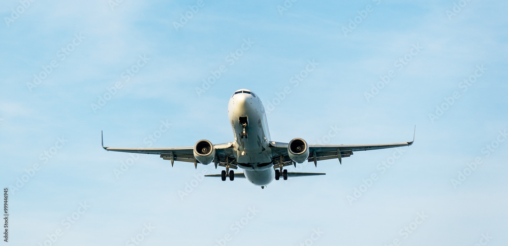 Passenger airliner in the sky at sunset or dawn Passenger airliner in the sky at sunset or dawn