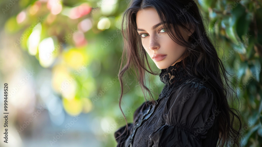 Beautiful Woman with Green Eyes in Black Dress Beautiful Woman with Green Eyes in Black Dress
