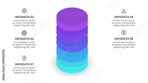 3D vector infographic pyramid, or comparison chart with 5 colorful levitating layers. Realistic infographic template.