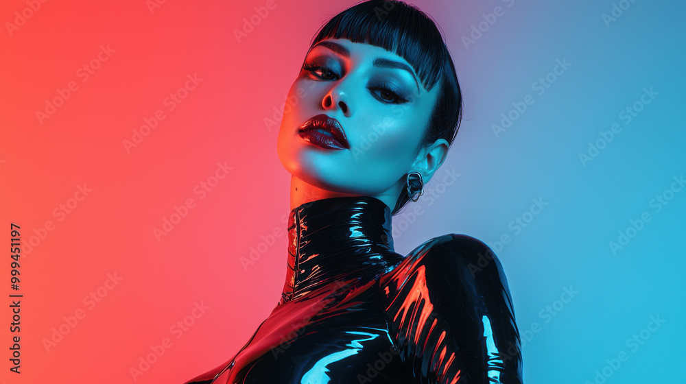 Woman in Latex Suit with Neon Lights Woman in Latex Suit with Neon Lights