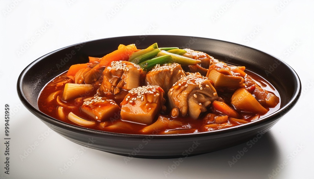 Korean Food, Dakgalbi on white background isolated.