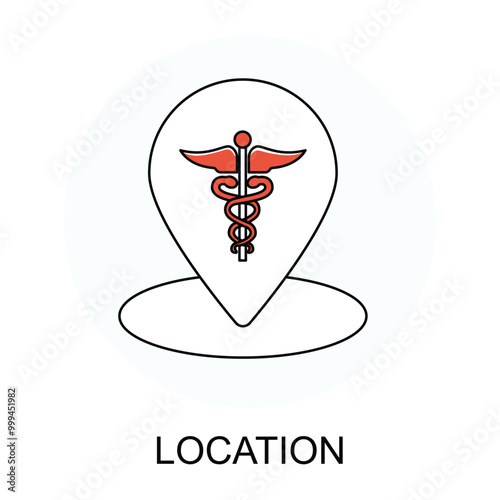 Vector icon for Location. Map pin with a medical cross symbol representing healthcare facility location.