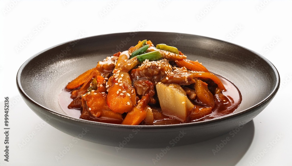 Korean Food, Dakgangjeong on white background isolated. Korean Food, Dakgangjeong on white background isolated.