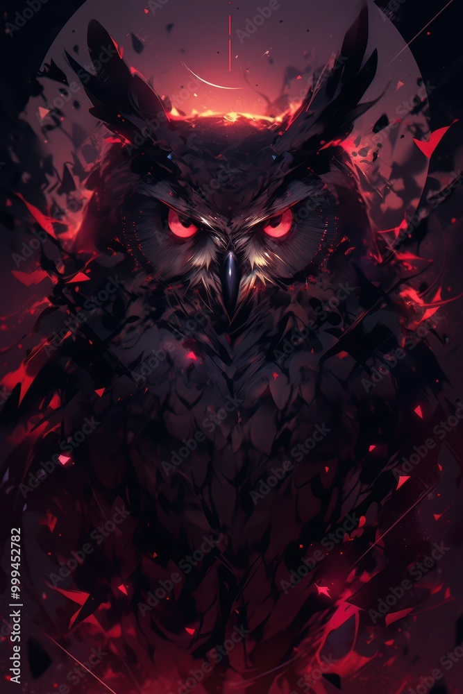 Fototapeta premium Fiery Owl with Glowing Red Eyes