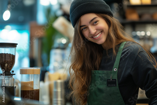 Customers and baristas laughing while having a pleasant conversation in a cafe. Having a happy day while drinking fragrant coffee.