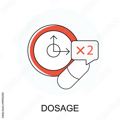 Vector icon for Dosage. Medicine and calendar representing medication dosage and prescription schedules.