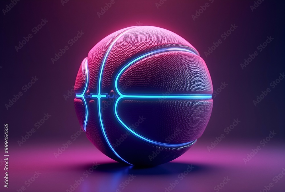 A vibrant neon basketball is placed upon a rich purple surface A vibrant neon basketball is placed upon a rich purple surface