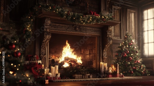 A Festive Fireplace Scene on Christmas Eve