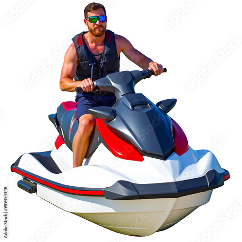 Jet Ski Adventure: Man Riding a Red and White Personal Watercraft 