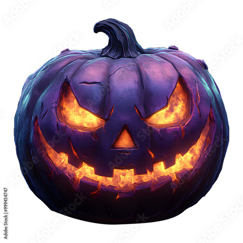 Glowing Purple Jack-o'-Lantern on Transparent Background