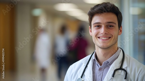 Smiling Doctor in a Hospital Corridor