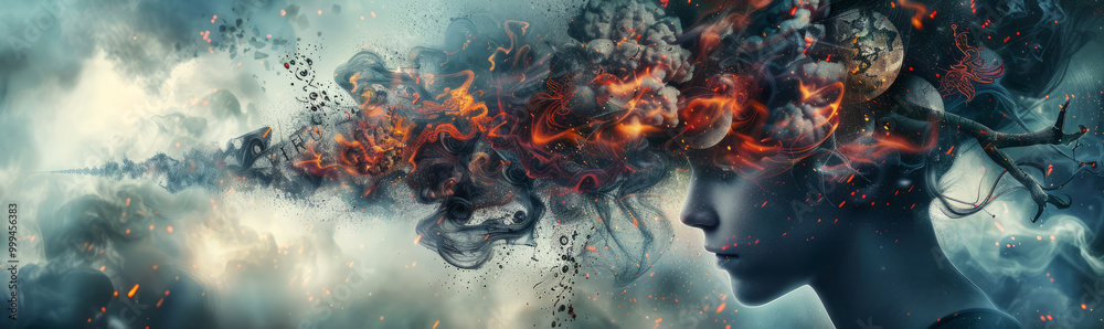 A person's thoughts and emotions, like a jumbled mixture of voices, symbols, and patterns, represent disorganized thinking in schizophrenia. A person's thoughts and emotions, like a jumbled mixture of voices, symbols, and patterns, represent disorganized thinking in schizophrenia.