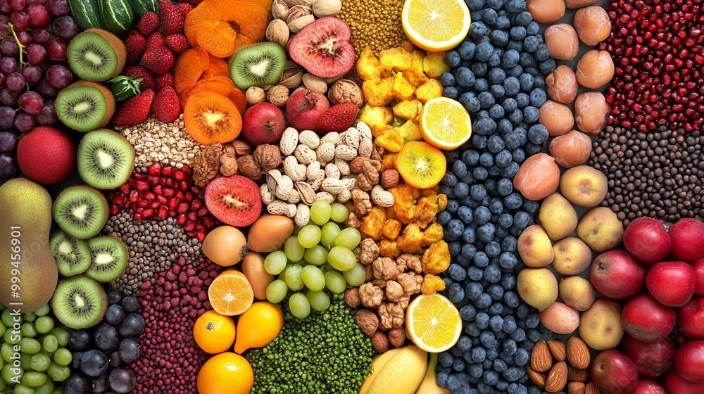 Health Food for Fitness Concept Featuring Fresh Fruits and Vegetables for a Balanced Diet Health Food for Fitness Concept Featuring Fresh Fruits and Vegetables for a Balanced Diet