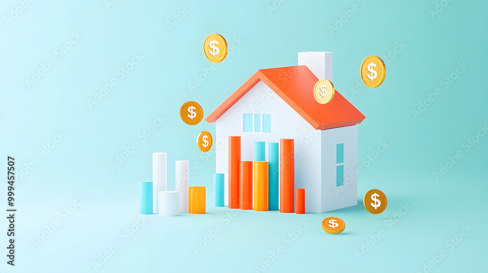 Fototapeta premium A house with a lot of money in the form of coins and a dollar sign