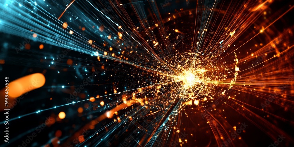 Fototapeta premium a Higgs boson decay event, with resulting particles detected and analyzed, demonstrating the Standard Model in action.